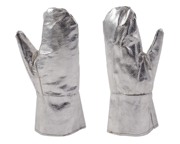Aluminum Foil & Fiber Glass Coating Fire Resistant Silver Palm Gloves