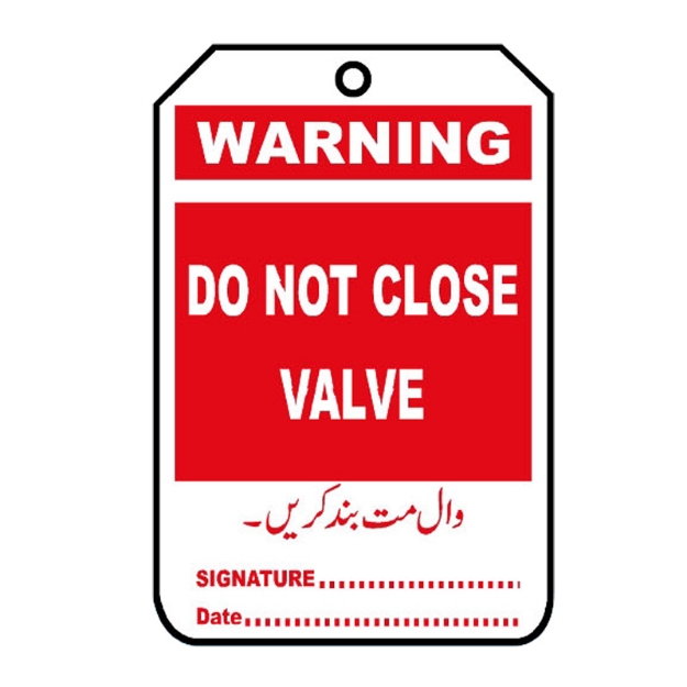 Picture of NT-1121 Warning Do Not Close Valve Tag