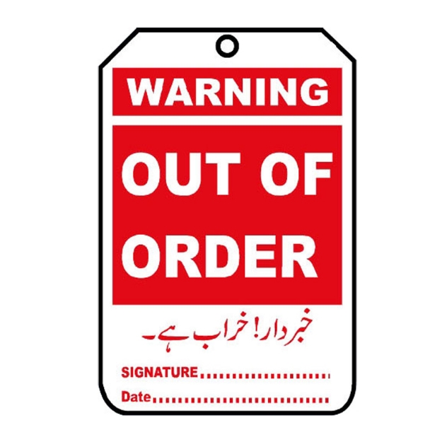 Picture of NT-1101 Warning Out of Order Tag