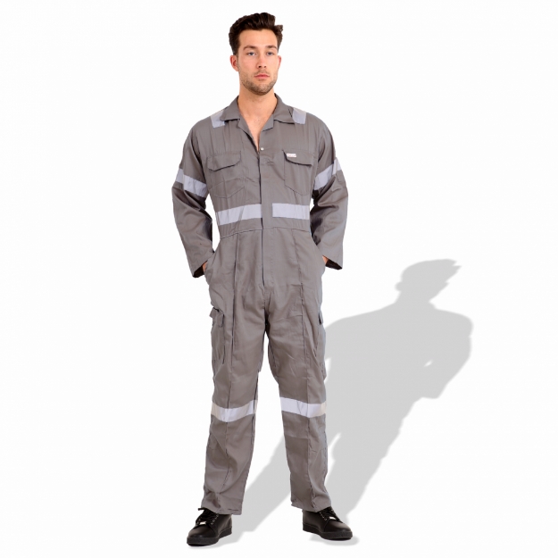 Prime Captain R991 Twill Cotton Fabric 200 GSM Overall Safety General Workwear With Grey Reflective Cloth