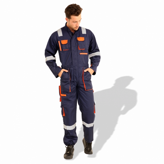 Prime Captain EUC280NV Cotton Fabric 280 GSM European Elegance Safety Coverall With Grey Reflective Cloth