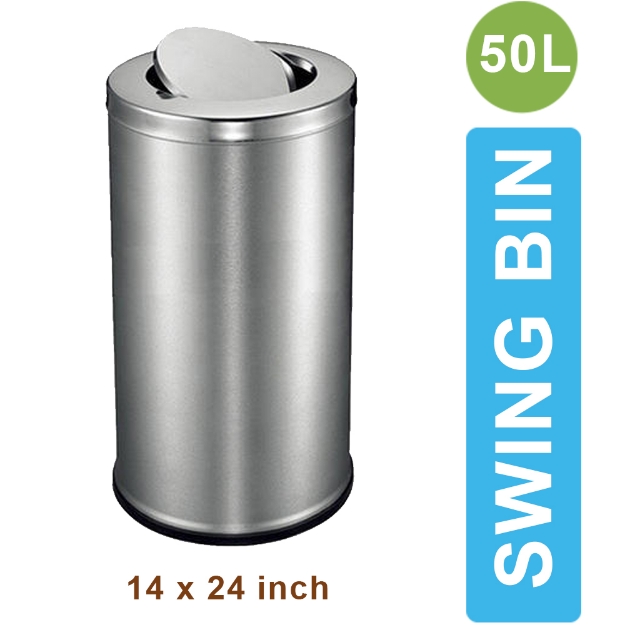 Swing 50Litre Top Round Stainless Steel Kitchen Paper Waste Garbage Dustbin