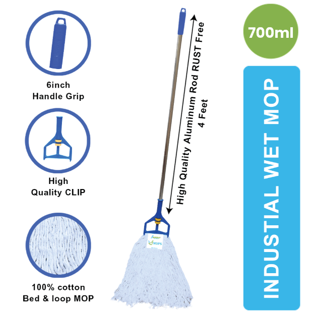 Wet Mop Set Cotton Floor Mop with 4 feet Aluminum Rod 700gm