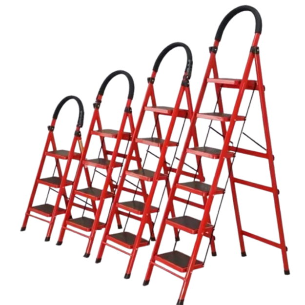 High Quality Carbon Steel Anti Slip Rubber Pad Folding Steps Ladder