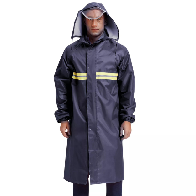 High Quality BL435 PVC Waterproof Hoodie Reflective Strip Long Rain Coat