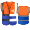 Reflective Orange Blue Clothing Jacket Breathable Mesh Multi Pockets Zipper Support Safety Vest