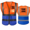 Reflective Orange Blue Clothing Jacket Breathable Mesh Multi Pockets Zipper Support Safety Vest