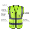 Breathable Reflective Safety Vest High Visibility Jacket with Zipper and Multiple Pockets