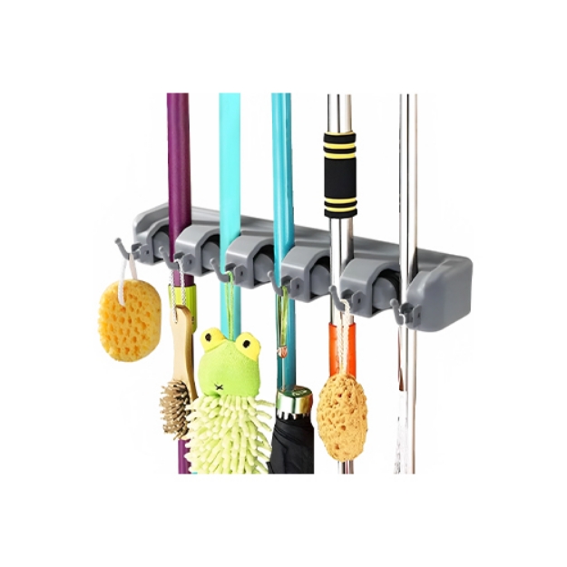 Wall Mounted 708 Plastic Multifunctional Hanger Shelf Storage Broom Holder