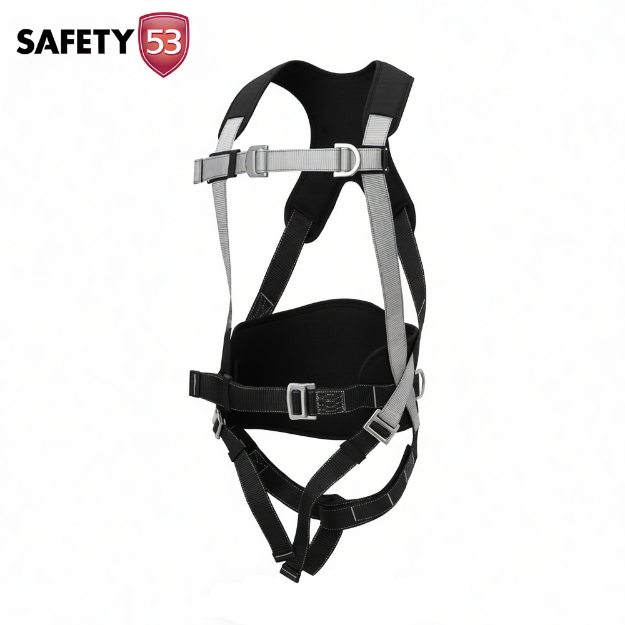 Safety 53 HS 5225 4D Ring Full Body Safety Harness with Shock Absorbing Double Lanyard for Fall Arrest Work Positioning and Climbing