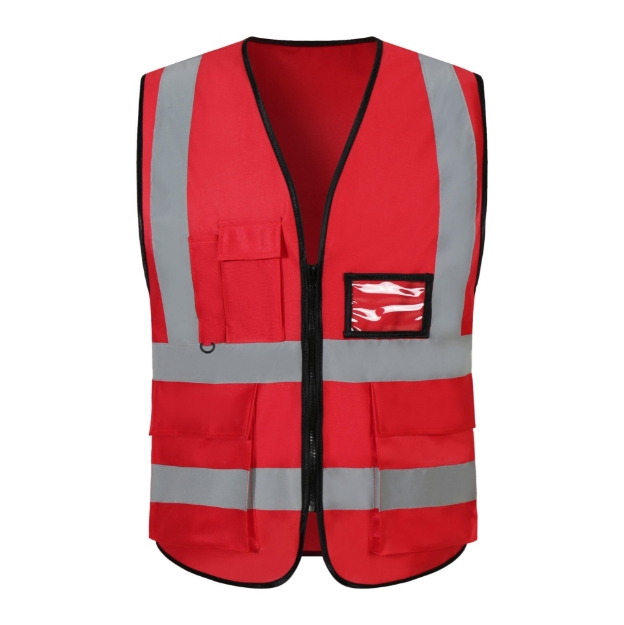 4 Pocket High Visibility Red 140 GSM Safety Vest with Reflective Strips