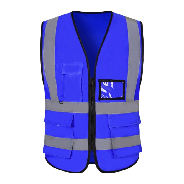 4 Pocket High Visibility Blue 140 GSM Safety Vest with Reflective Strips