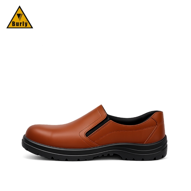 Burly 106 Brown Slip-On Steel Toe Safety Shoes Genuine Leather Industrial Work Shoes