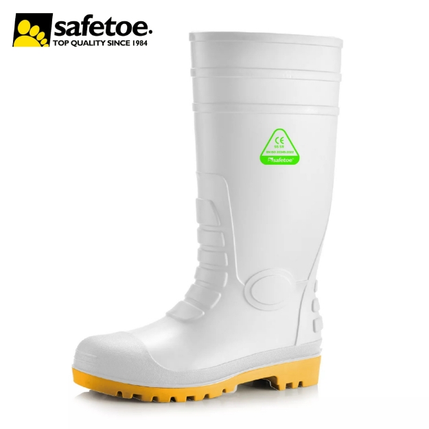 Safetoe W-6038 White AquaShield S5 SR PVC Steel Toe Safety Rain Boots Waterproof Industrial Wellington Gum Boots