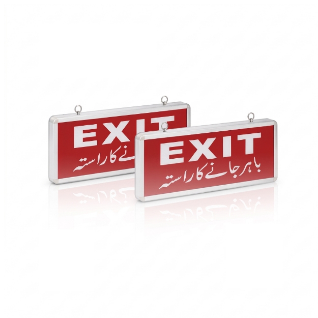 Double Side LED Exit Light with White EXIT Display On Red background Rechargeable Battery Backup