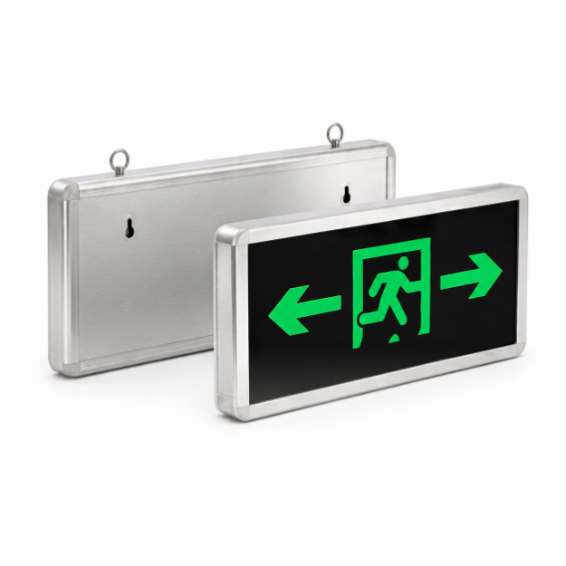 Single Side Green LED Emergency Exit Light with Running Man Symbol and Left and Right Directional Arrows