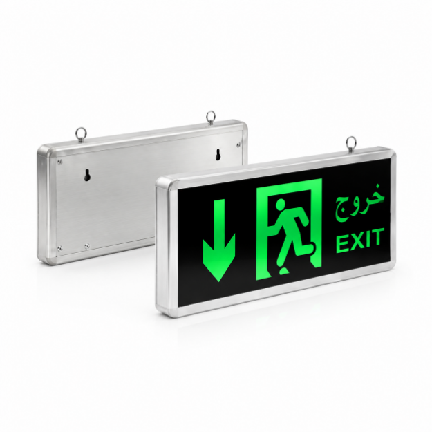 Single Side Green LED Exit Light with Down Arrow And Rechargeable Battery