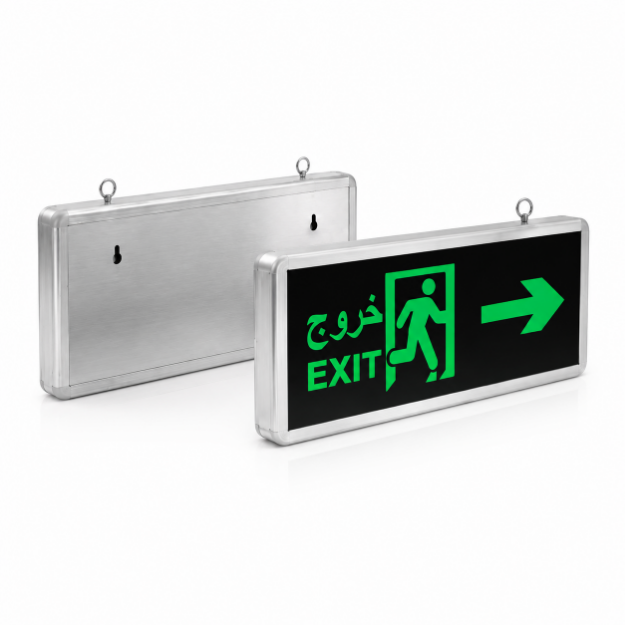 Single Side Green LED Exit Light with Right Arrow and Rechargeable Battery