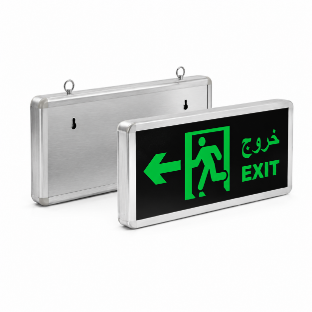 Single Side Green LED Exit Light with Left Arrow and Rechargeable Battery