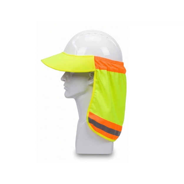 Hi Vis Hard Hat Sunshade with Reflective Strips and Neck Protector